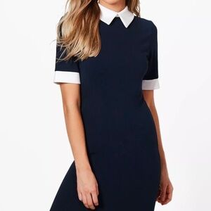Boohoo Navy and White Collar and Cuff Dress